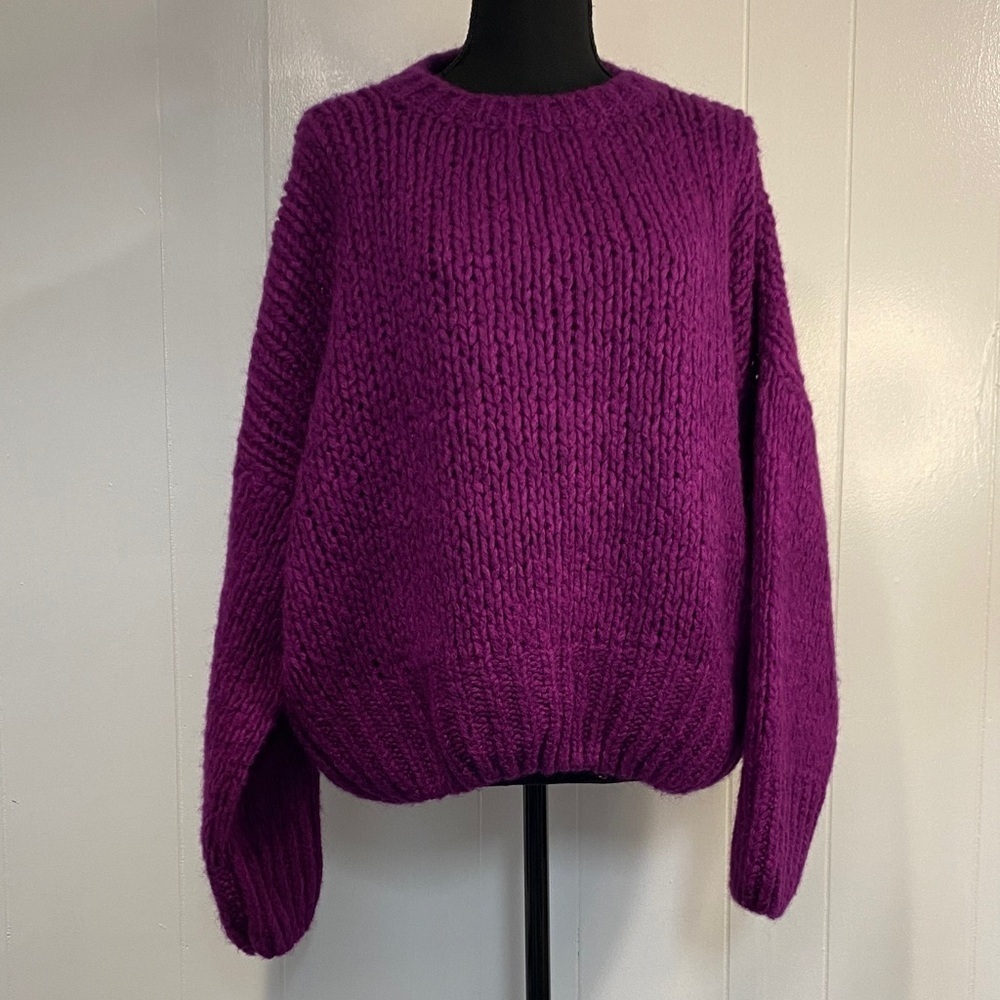 FRNCH Chunky Knit Sweater Purple Jewel Tone Oversized Cozy Size Medium